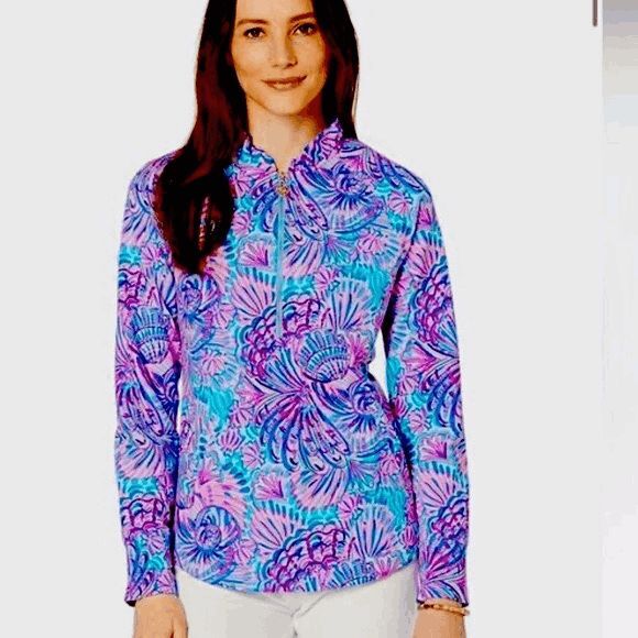 Lilly Pulitzer Skipper Ruffle Popover Jacket Turqouise Oasis Shelleidoscope Sz S - Picture 1 of 6